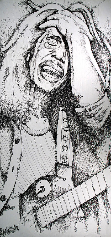 Bob Marley in Ink Drawing by Joshua Morton