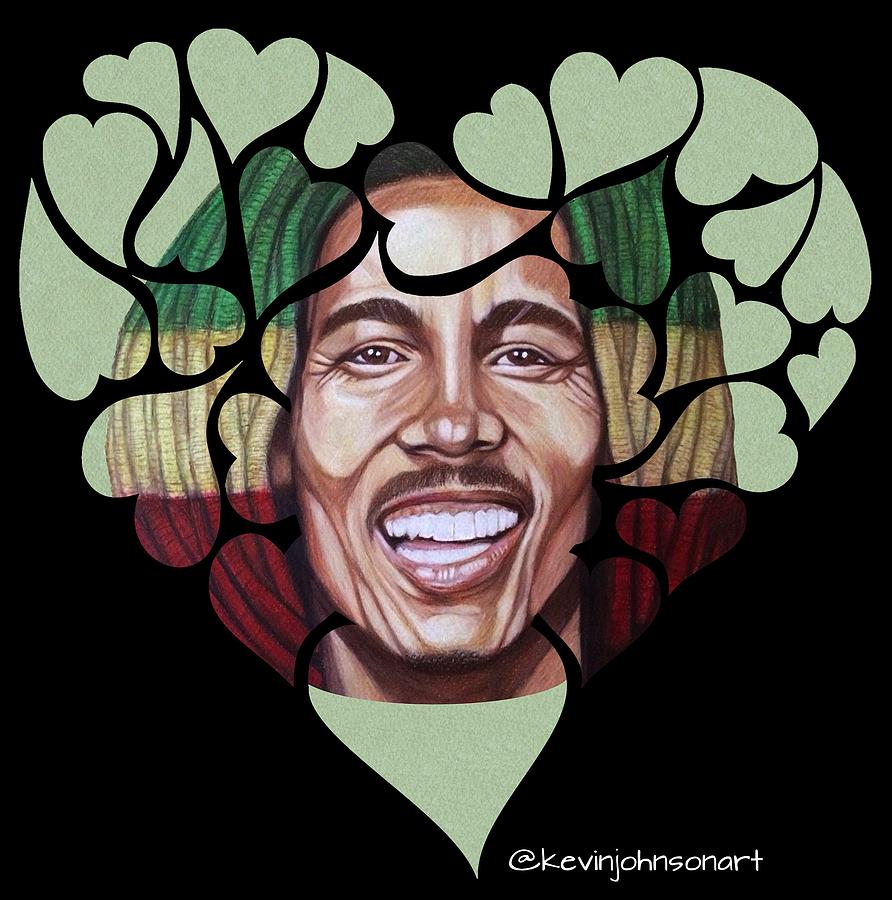 Bob Marley - Custom Graphic Design Drawing by Kevin Johnson Art
