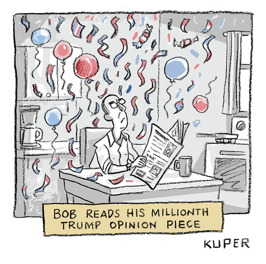 Bob Reads His Millionth Trump Opinion Piece Drawing by Peter Kuper