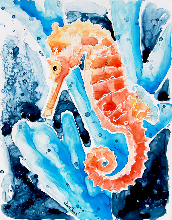 Seahorse Painting - Bobbin Along by Shaina Stinard