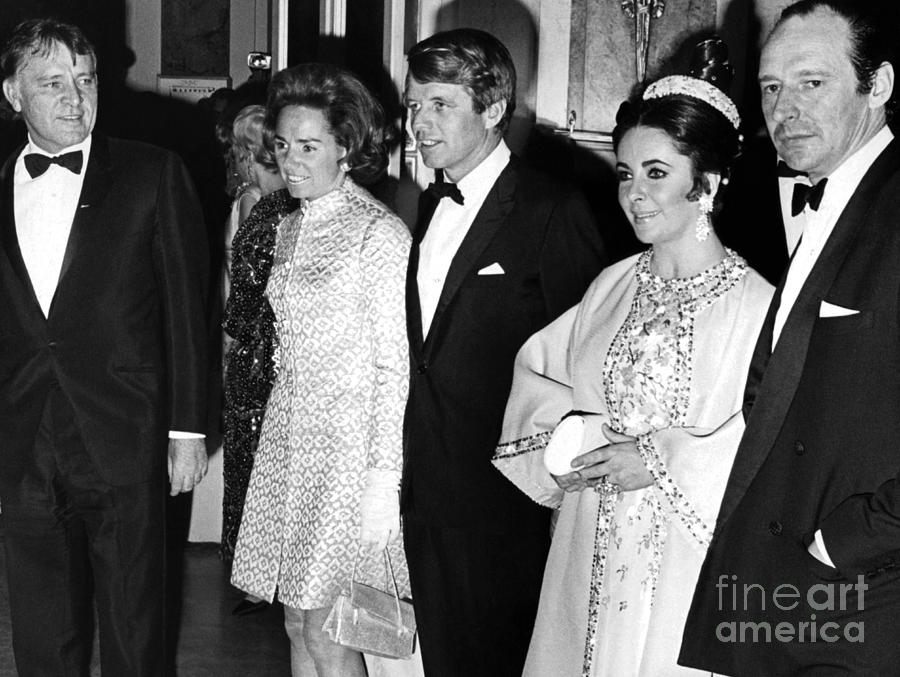 Bobby and Ethel Kennedy with Elizabeth Taylor and Richard Burton at Plaza Hotel. 1968 by Vic DeLucia