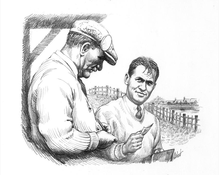 Golf Drawing - Bobby Jones at British Open by Harry West