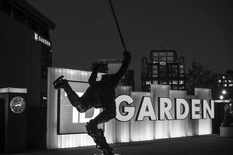 Bobby Orr Statue TD Garden Boston MA Black and White Photograph by Toby McGuire