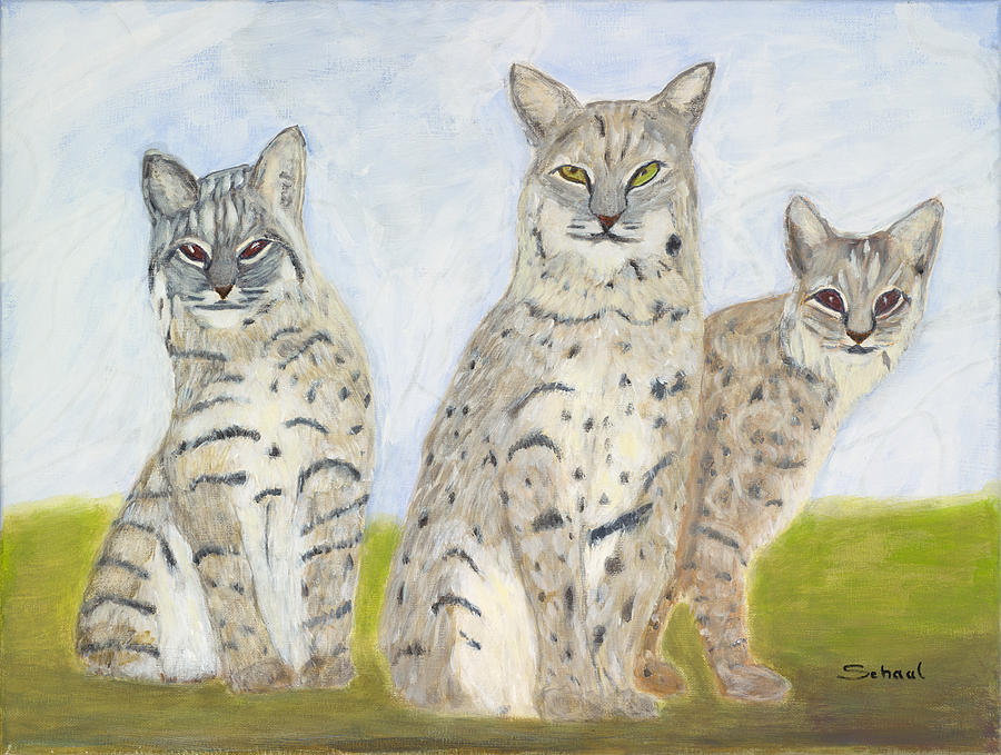 Bobcat family Painting by Manny Schaal