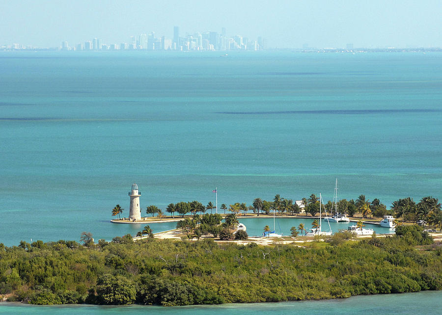 Boca Chita Key And The Miami Skyline Photograph