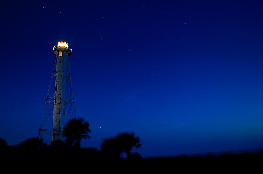 Vintage Photograph - Boca Grande Lighthouse on a Starry Night by Richard Leighton