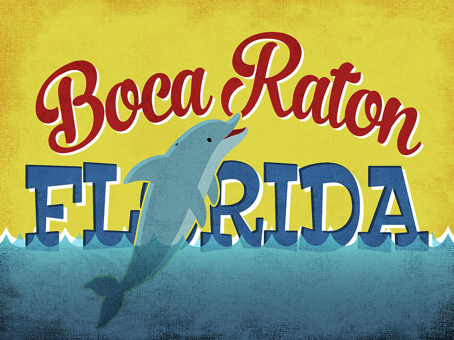 Vintage Digital Art - Boca Raton Florida - Dolphin	 by Flo Karp