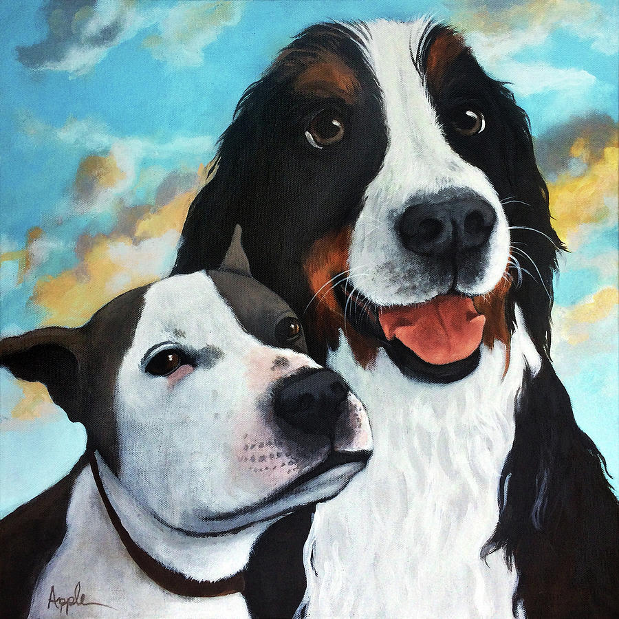 Bodhi and Lily  pet portrait Painting by Linda Apple