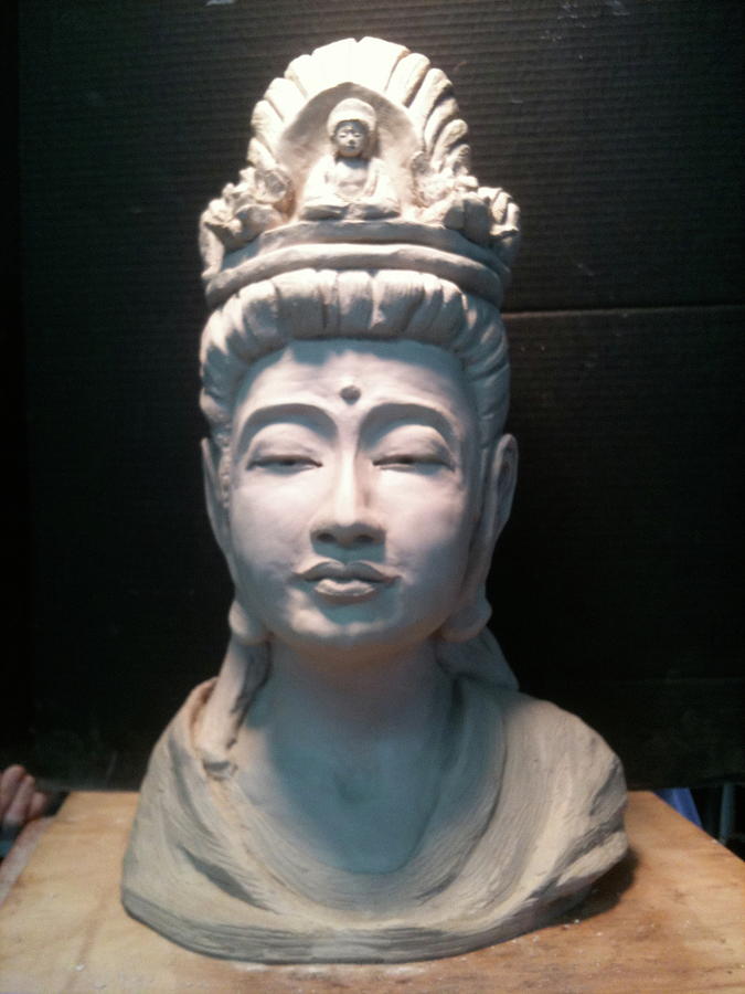 Bodhisattva Kannon Sculpture by Nancy Wahamaki