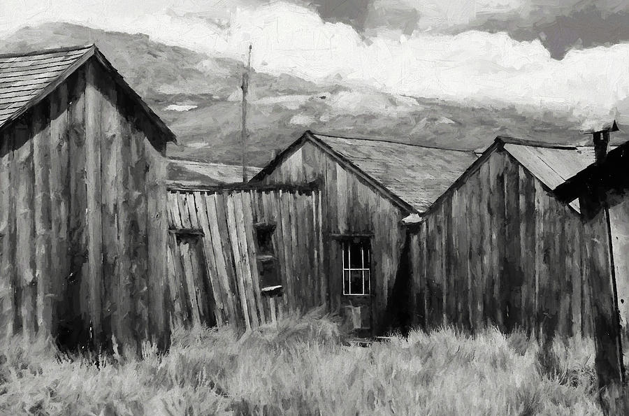 Bodie Buildings BW Painterly Photograph by Mary Bedy