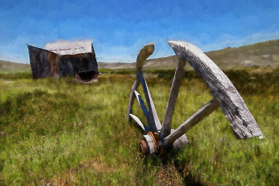 Bodie California Ghost Town Buried Wagon Wheel AP Painting by Dan Carmichael