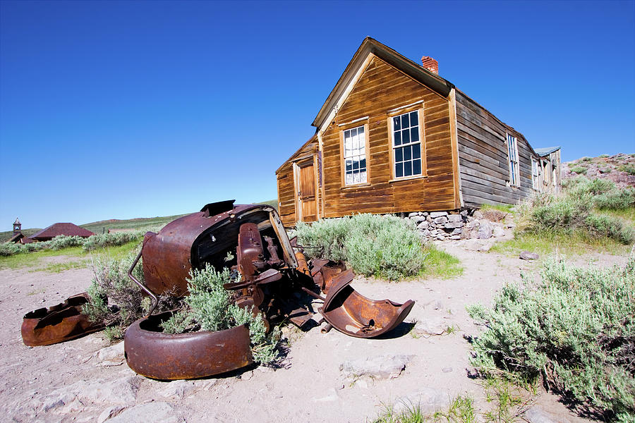 Bodie California Ghost Town Old House Older Car Photograph by Dan Carmichael
