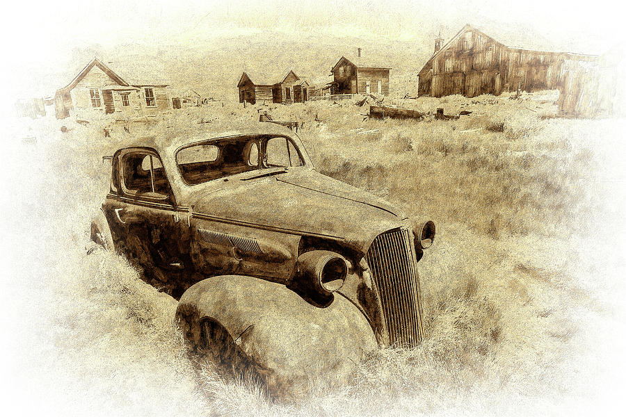 Bodie California Ghost Town Old Rusty Vintage Car BW Photograph by Dan Carmichael