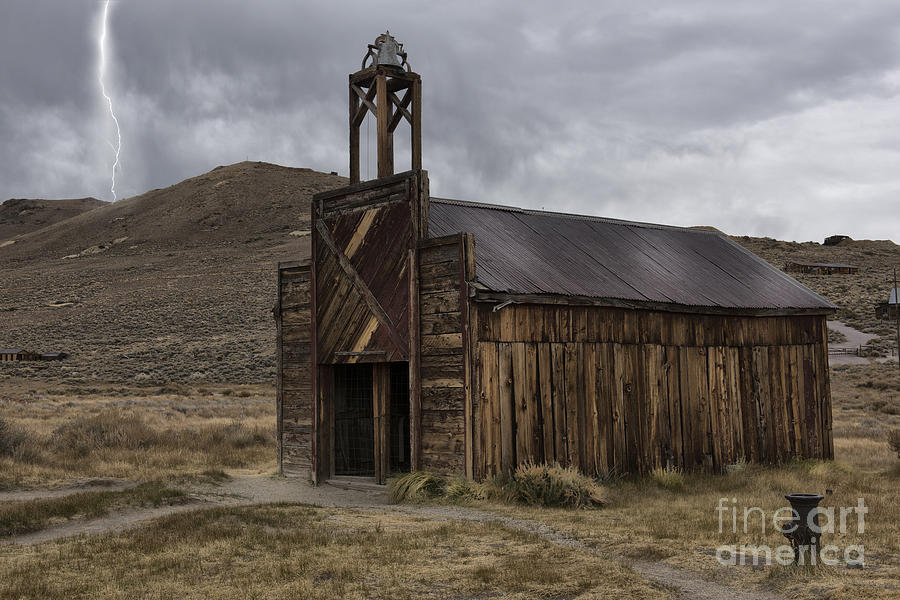 Architecture Photograph - Bodie Fire Station with Lightning by Sandra Bronstein