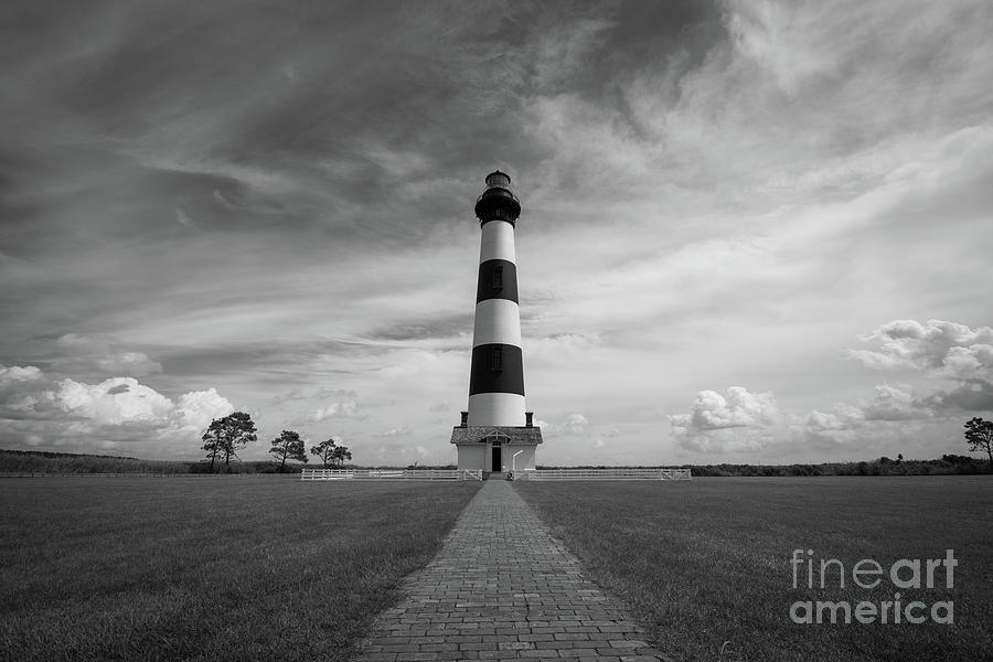 Landscape Photograph - Bodie Island Light Day Shot BW by Michael Ver Sprill