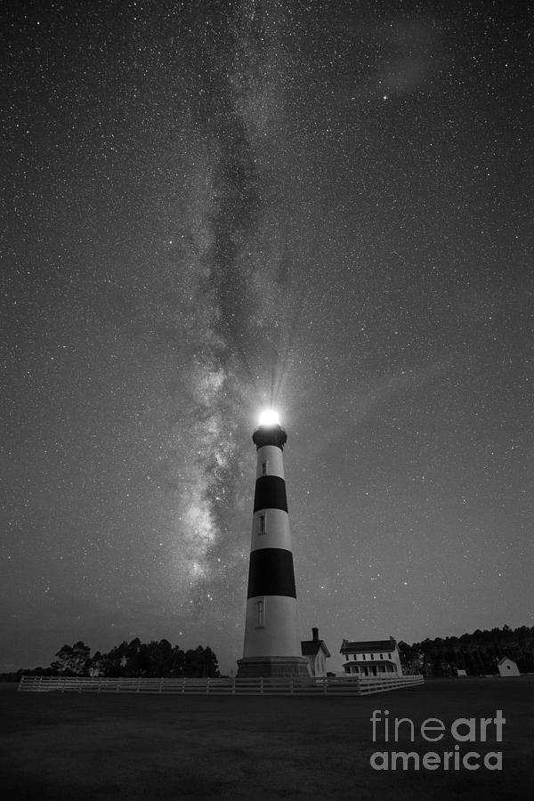 Bodie Island Light Milky Way Portrait Bw Photograph
