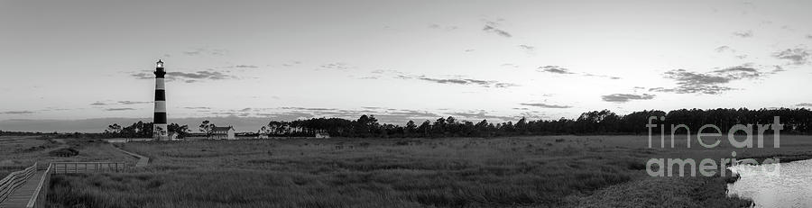 Bodie Island Light Sunset Pano BW Photograph by Michael Ver Sprill