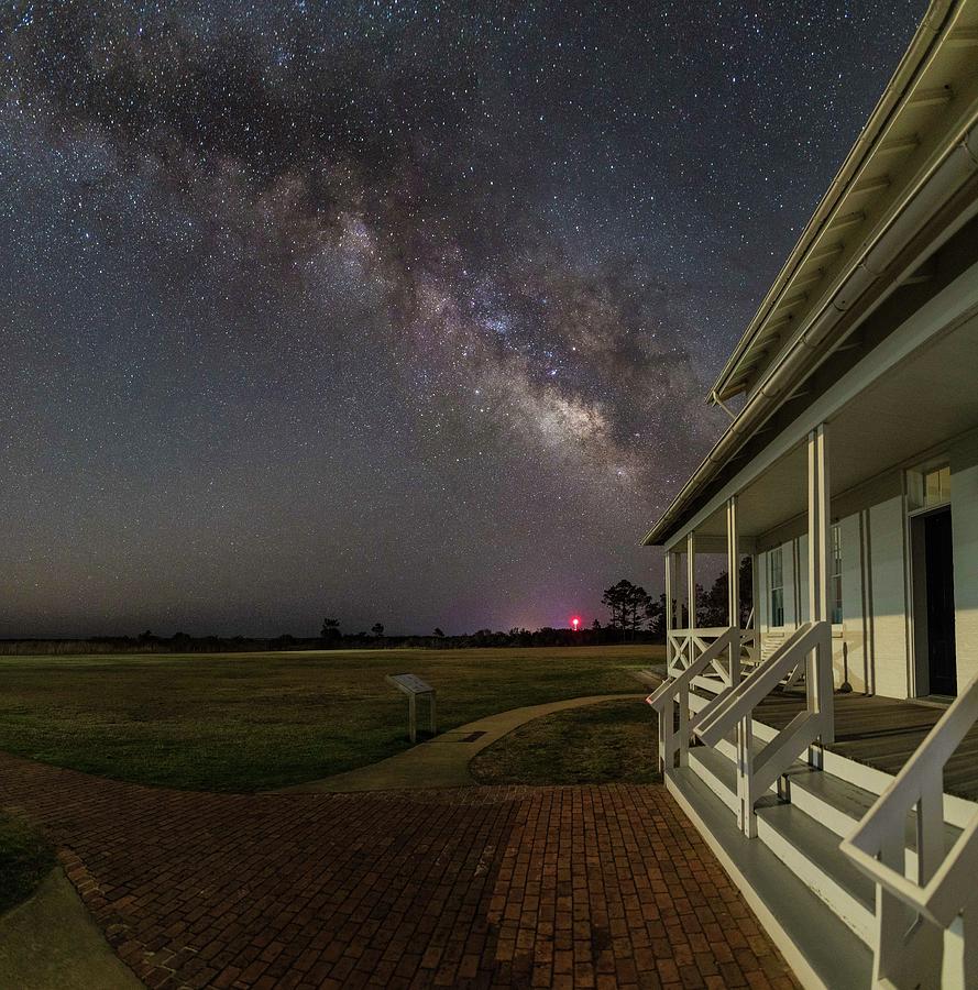 Bodie Island Lighthouse Keepers House under the stars Photograph by Nick Noble