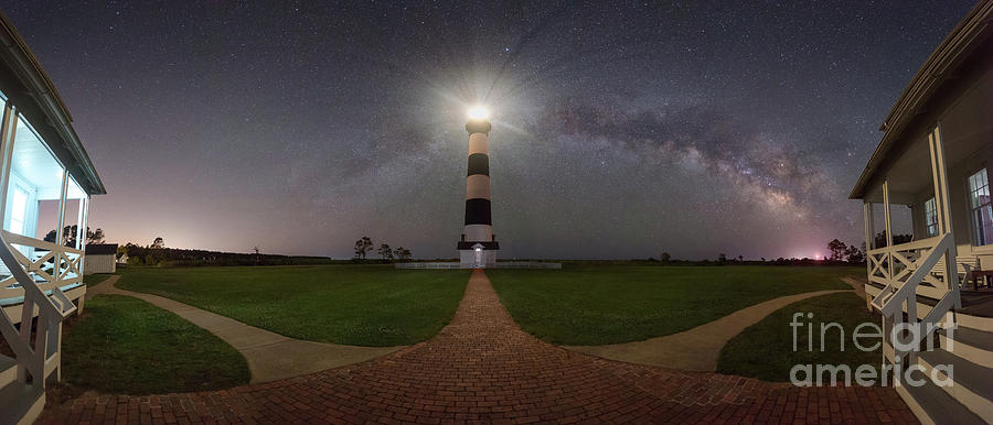 Bodie Island Lighthouse Milky Way Pano Photograph by Michael Ver Sprill