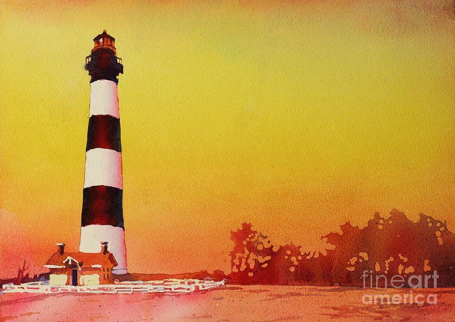 Bodie Island Lighthouse Sunset Painting by Ryan Fox