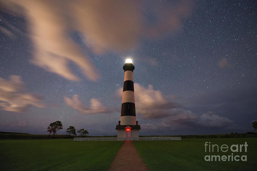 Bodie Island Lighthouse Under The Stars Photograph by Michael Ver Sprill