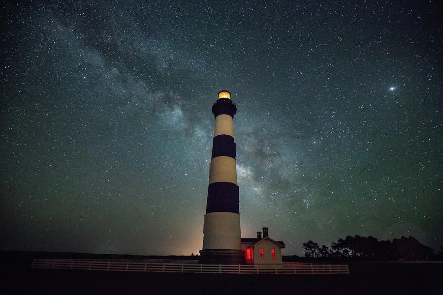 Bodie lighthouse and Milky Way Photograph by Jack Nevitt