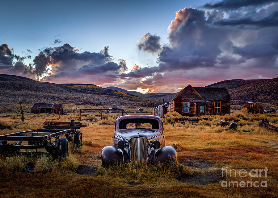 Sunset Photograph - Bodies 1937 Chevy at Sunset by Jeff Sullivan