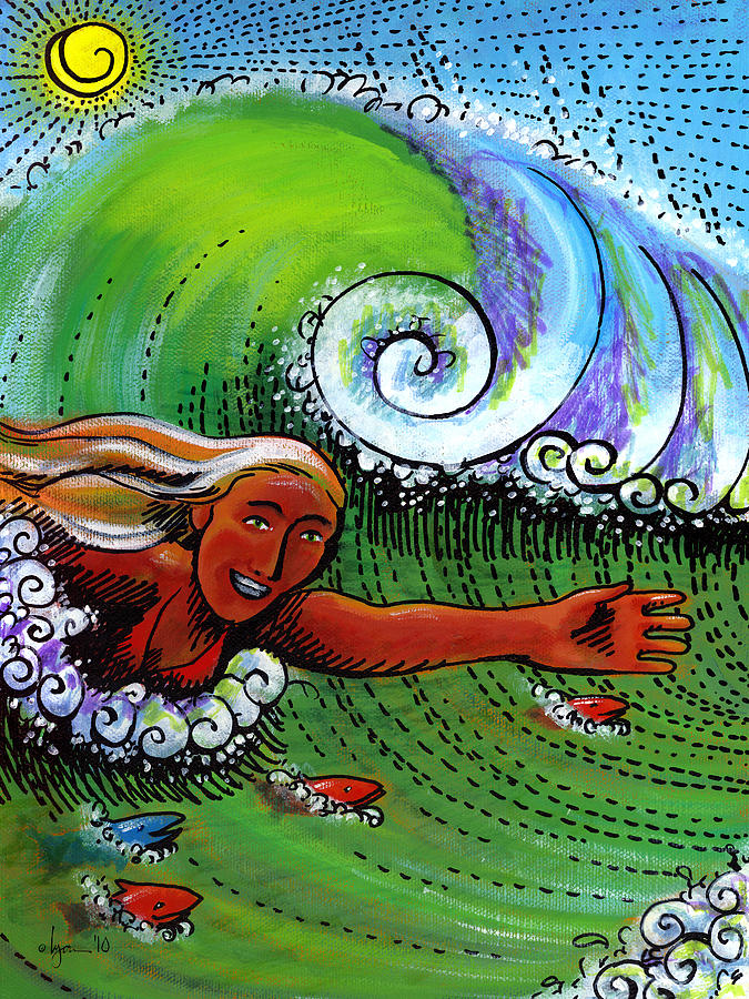 Body Surfing with My Buddies Painting by Angela Treat Lyon