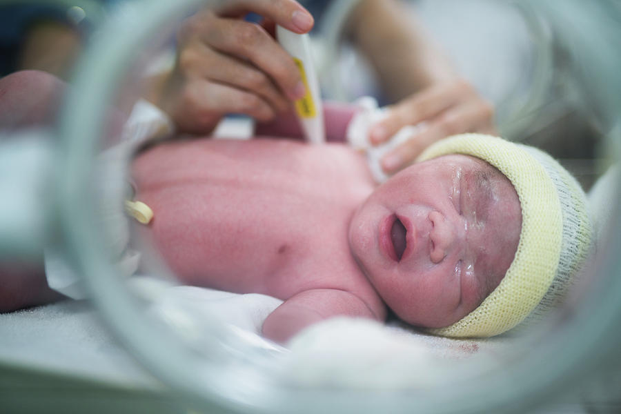 Body temperature check for new born baby in hospital Photograph by Anek Suwannaphoom