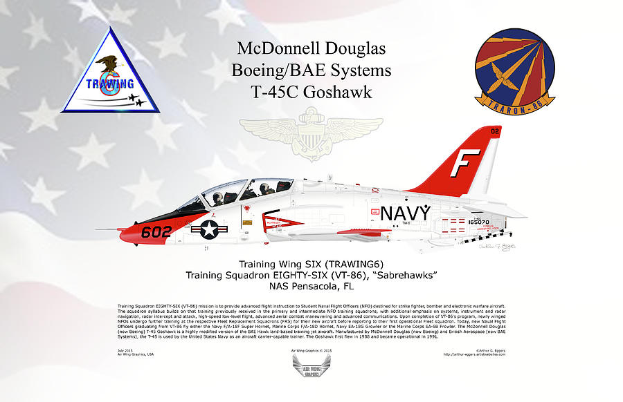 Boeing BAE Systems T-45C Goshawk VT86 Pilot Wings FLAG BACKGROUND Digital Art by Arthur Eggers