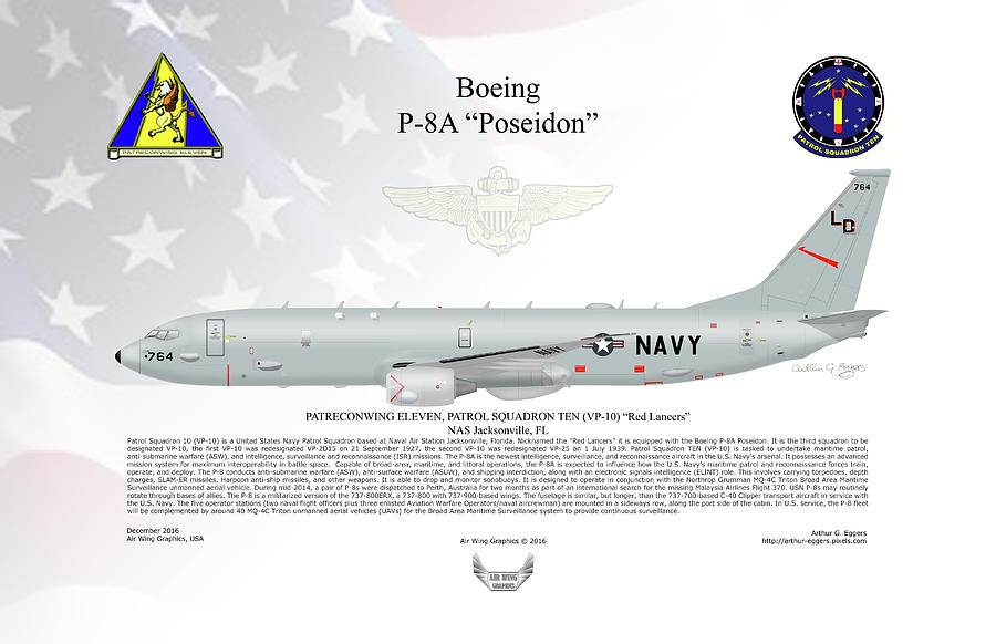 Boeing P-8A Poseidon VP-10 FLAG BACKGROUND Digital Art by Arthur Eggers