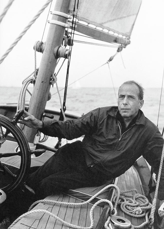 Bogie sailing with  yawl Santana circa 1954 Photograph by David Lee Guss