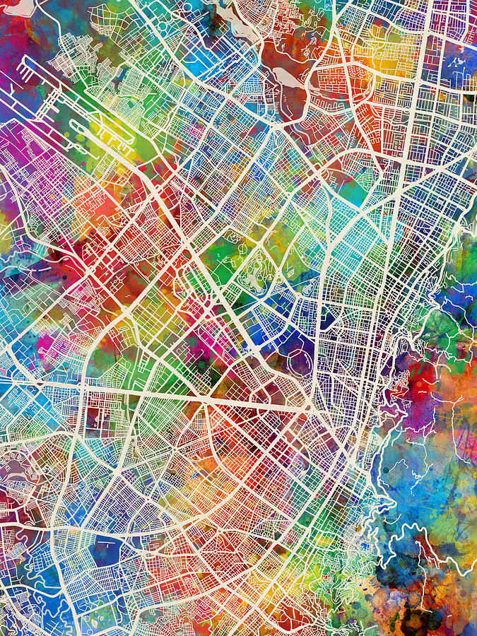 Bogota Colombia City Map Digital Art by Michael Tompsett