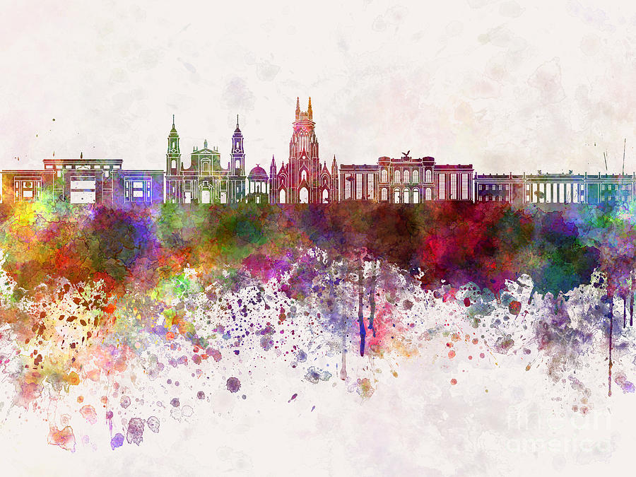 Bogota skyline in watercolor background v2 Painting by Pablo Romero