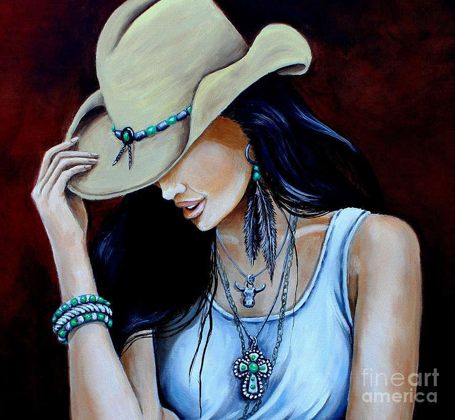 Bohemian Cowgirl up close Painting by Pechez Sepehri