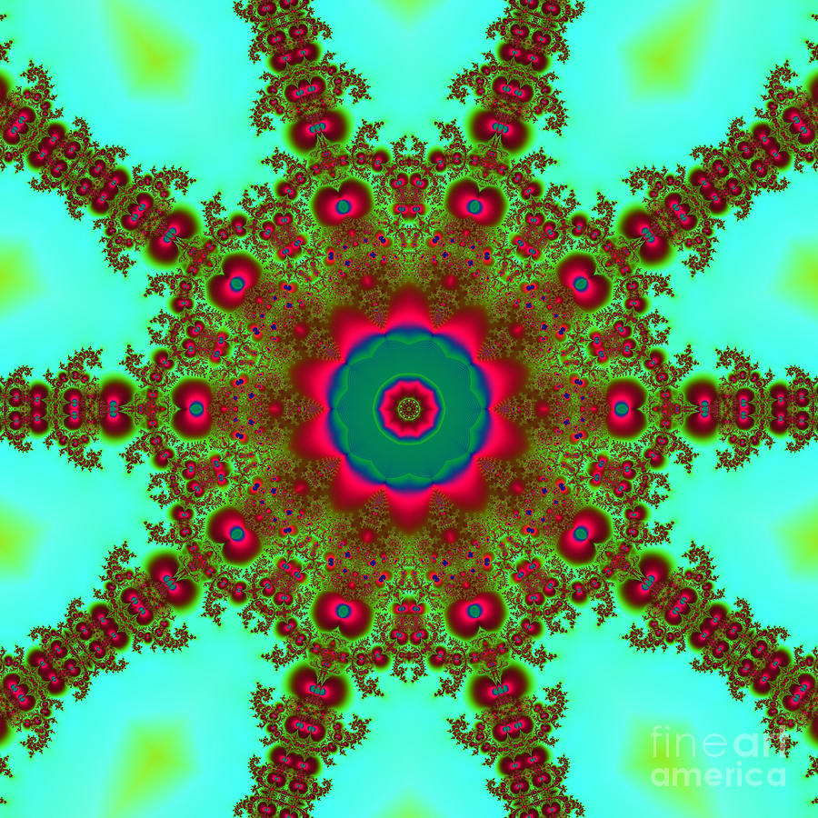 Bohemian Fractalscope Flower 5 in Green Fuchsia and Red Digital Art by Rose Santuci-Sofranko