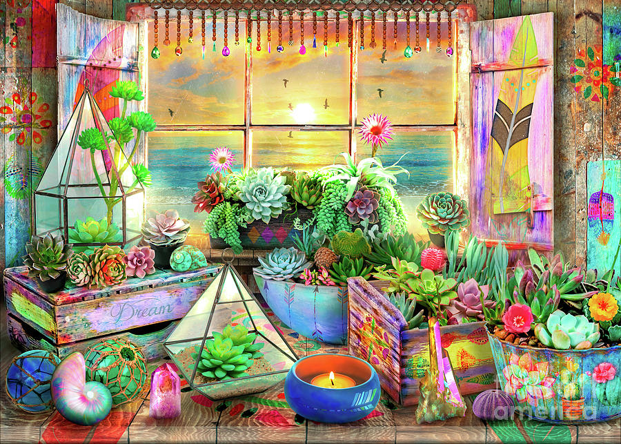 Succulents Digital Art - Bohemian Seaside View by MGL Meiklejohn Graphics Licensing