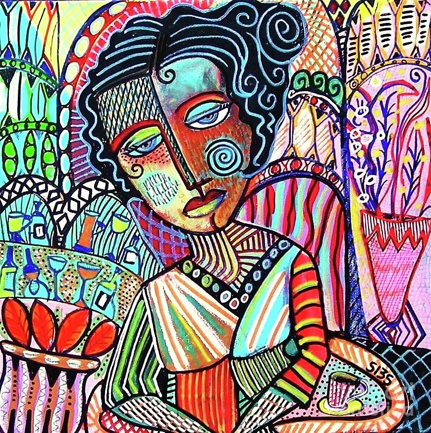 Bohemian Wine Cafe Woman Painting by Sandra Silberzweig