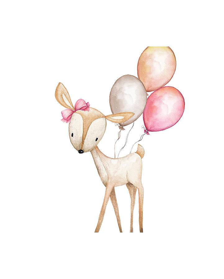 Deer Photograph - Boho Deer With Balloons by Pink Forest Cafe