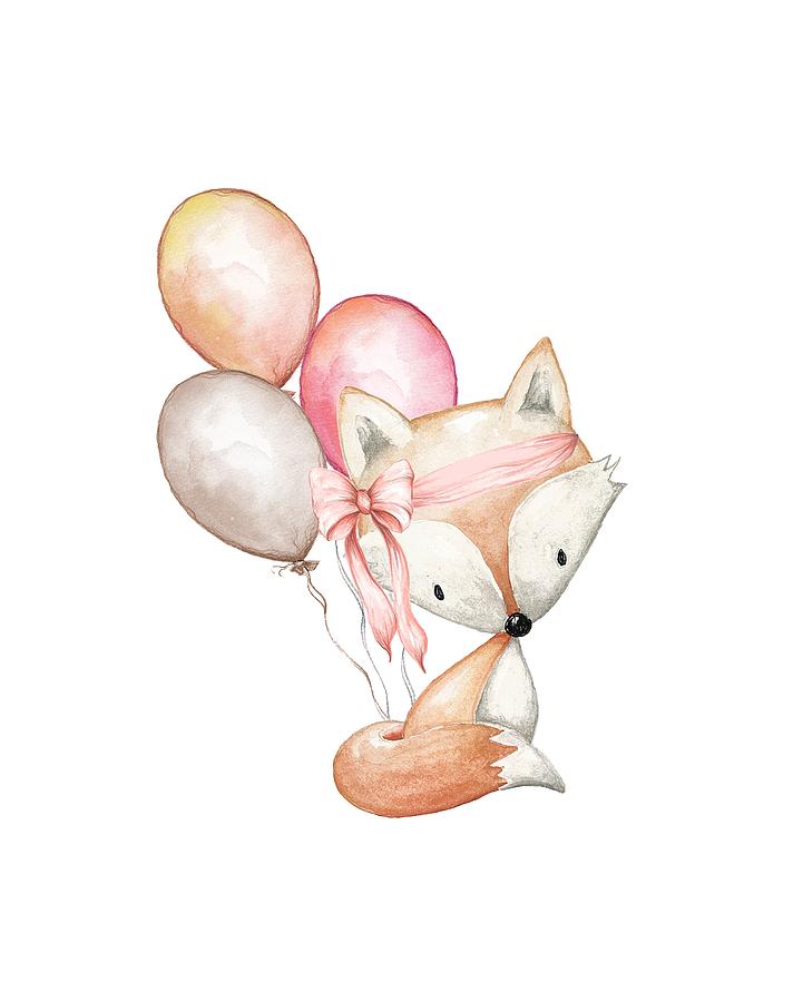 Fox Digital Art - Boho Fox With Balloons by Pink Forest Cafe
