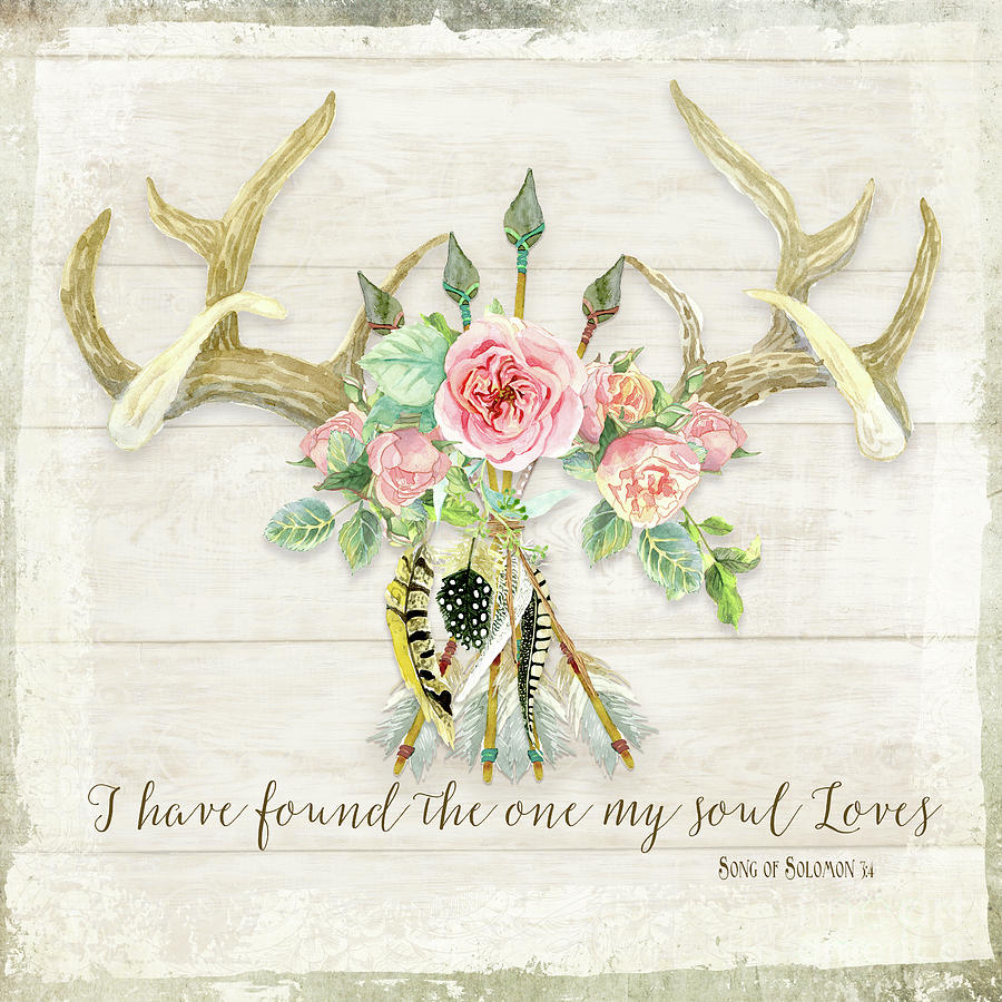 BOHO Love - Deer Antlers Floral Inspirational Painting by Audrey Jeanne Roberts