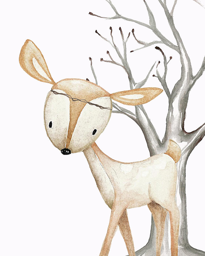 Deer Digital Art - Boho Woodland Baby Nursery Deer Twine Watercolor by Pink Forest Cafe