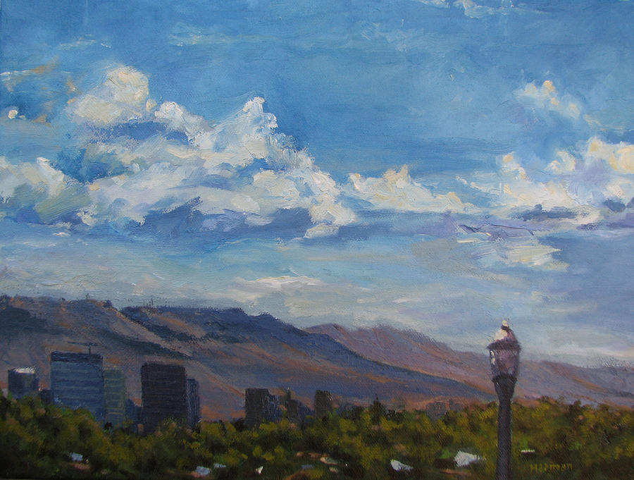 Boise Downtown Skyline 2013 Painting by Les Herman