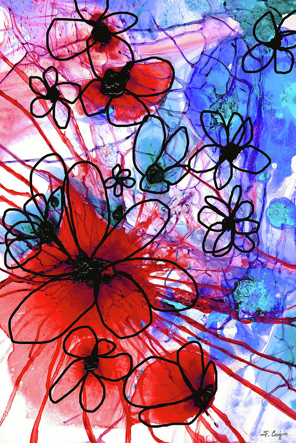 Bold Modern Floral Art - Wild Flowers 3 - Sharon Cummings Painting by Sharon Cummings