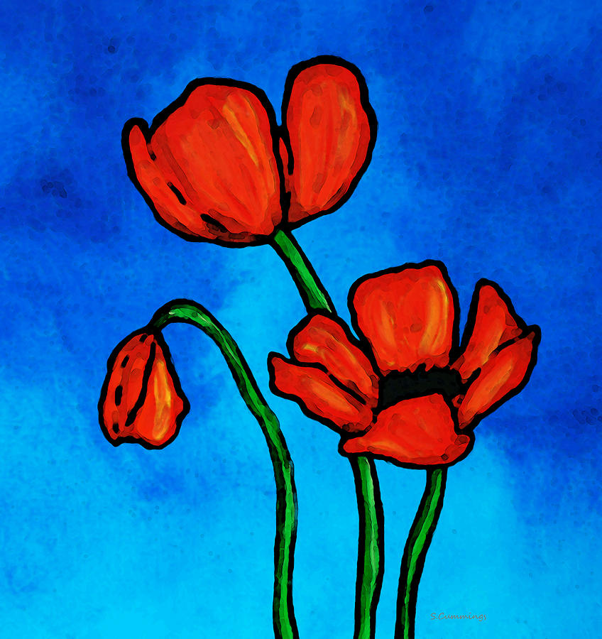 Bold Red Poppies - Colorful Flowers Art Painting by Sharon Cummings