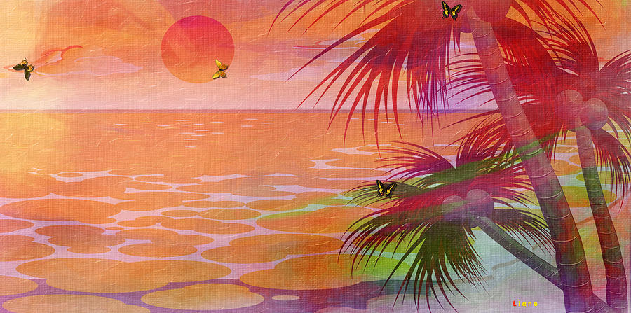 Sunset Painting - Bold Tropical Palms by L Wright