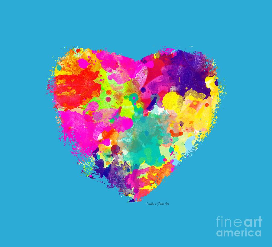 Heart Digital Art - Bold Watercolor heart - TEE SHIRT DESIGN by Debbie Portwood