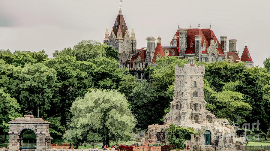 Boldt Castle Entry Arch and Alster Tower Illustration Effect Photograph by Rose Santuci-Sofranko