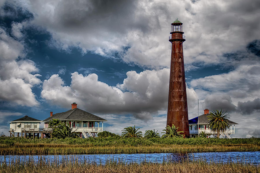 Bolivar Point Lighthouse with Clouds Color DSC02923 Photograph by Greg Kluempers