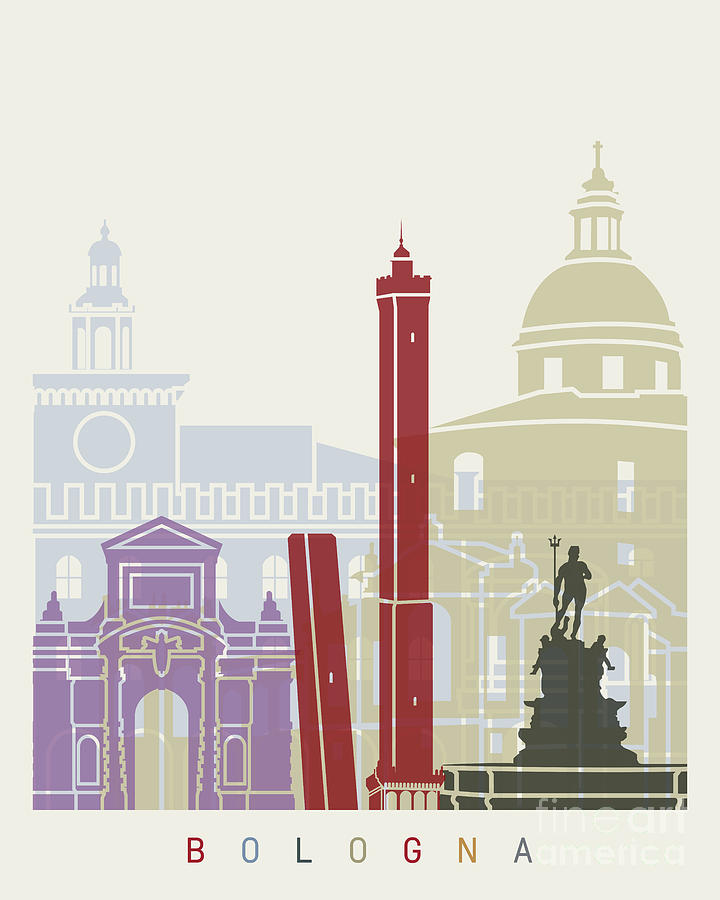 Abstract Painting - Bologna skyline poster by Pablo Romero